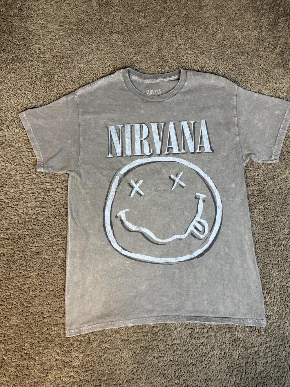 Vintage Nirvana Shirt Mens M Gray In Utero Tour Smiley Graphic 90s Crew Neck